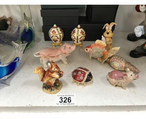 A collection of 9 trinket boxes including Hidden Treasure