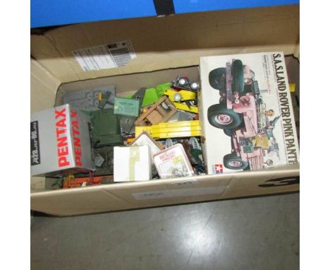 A quantity of play worn die cast including Dinky, Matchbox, Lesney, Corgi, Britain's etc., featuring Spitfire Mk2, Junkers Ju