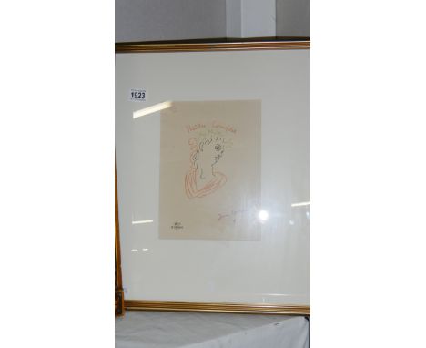 A Jean Cocteau (1889-1963) print entitled 'Theatre Complet', stamped and signed in coloured pencil.