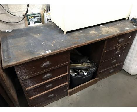 A kneehole work bench with small vice (tools &amp; fixings in drawers)