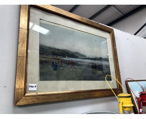 A framed and glazed print of a golfing scene