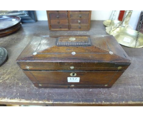 A Victorian inlaid rosewood tea caddy