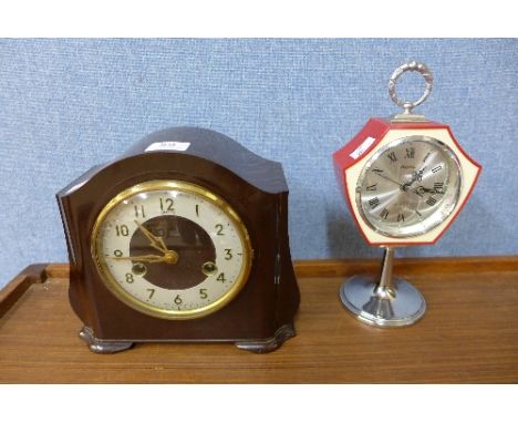 A Smiths Bakelite mantel clock and a Japanese alarm clock