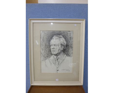 Aston Fuller, portrait of Arthur Spooner Esq., RBA, charcoal, framed