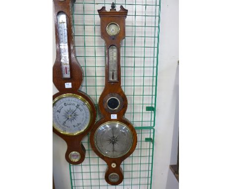 A George III inlaid mahogany banjo barometer, signed M. Barnascone, Leeds