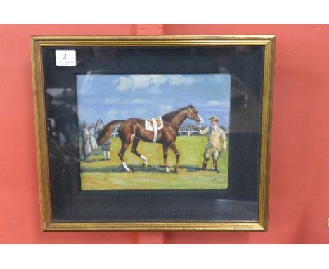 English School, portrait of racehorse and owner, oil on panel