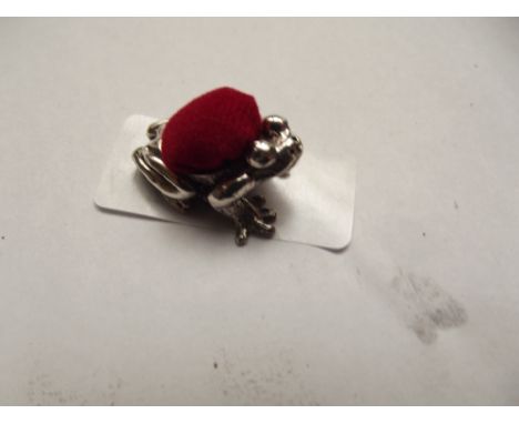 Silver stamped pin cushion, frog