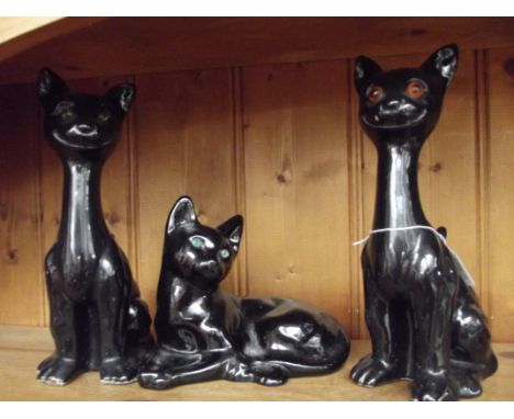 3 Ceramic black cats 
