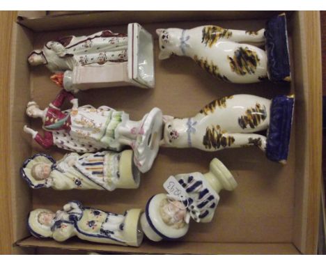 Box of Bisque, Staffordshire figures and a spode figure 