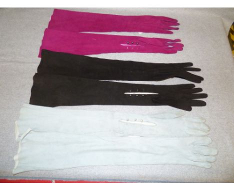 Pair of 'Christian Dior' ladies long sleeve suede gloves & 2 pairs long sleeve gloves PLEASE always check condition before bi