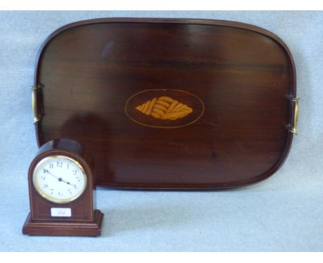 Edwardian mahogany Butler's tray and a domed case mantel clock PLEASE always check condition before bidding or email conditio