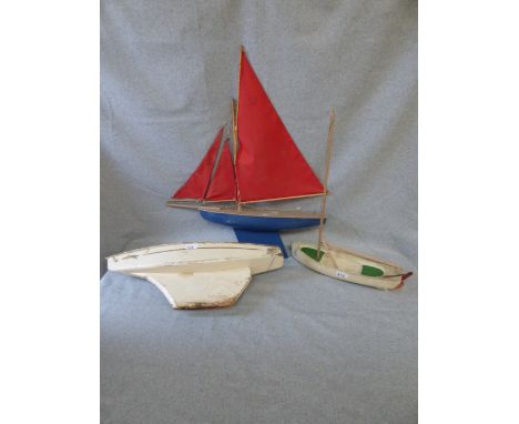 3 Vintage decorative painted pond yachts PLEASE always check condition before bidding or email condition report request. 