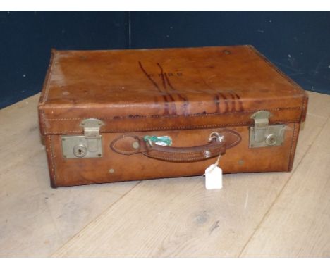Vintage brown leather suitcase by 'Harrods of London'. PLEASE always check condition before bidding or email condition report