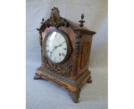 Late C19th walnut & gilt metal mounted bracket clock, the silvered dial to an associated German 8 day movement PLEASE always 