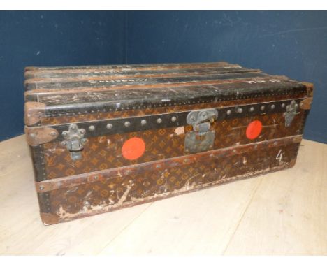Vintage Louis Vuitton monogrammed truck with lifted out tray 'No. 208377', original label inside 33H x 90W cm PLEASE always c