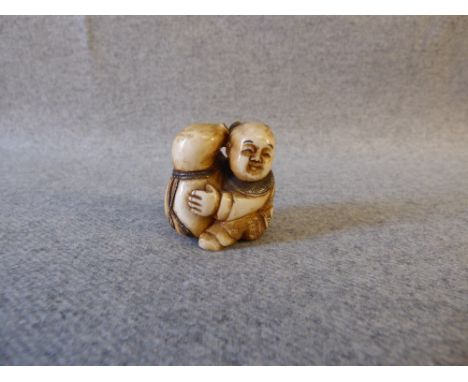 Chinese carved ivory Netsuke figure, character marks to base PLEASE always check condition before bidding or email condition 