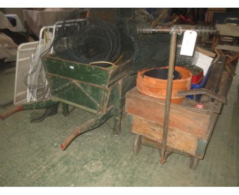 Vintage wooden wheel barrow, trolley & various garden tools etc. PLEASE always check condition before bidding or email condit