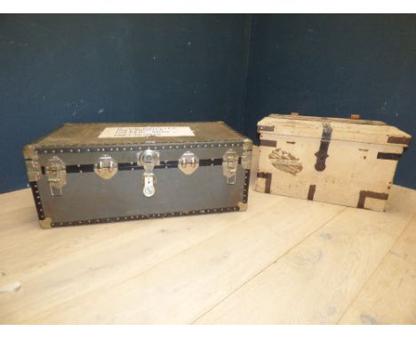 Metal school trunk & vintage canvas trunk PLEASE always check condition before bidding or email condition report request. 
