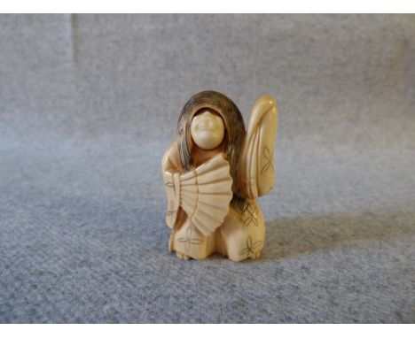 Chinese carved ivory Netsuke figure, character marks to base PLEASE always check condition before bidding or email condition 