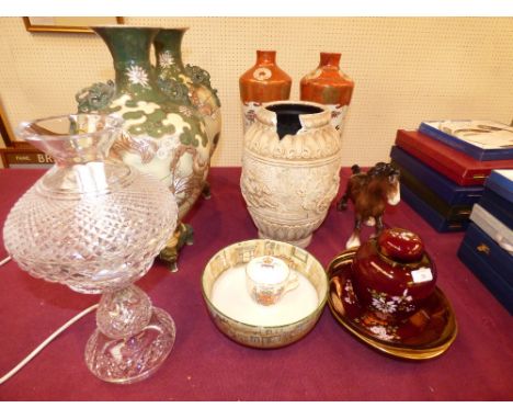 Carltonware Rouge ovoid jar, cover and dish, pair of Kutani Vases, cut glass lamp, Doulton bowl, Beswick Horse and other item