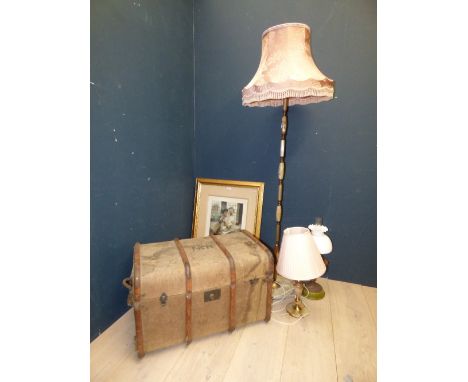 Edwardian oil lamp, table lamp, standard lamp, canvas trunk & framed print PLEASE always check condition before bidding or em