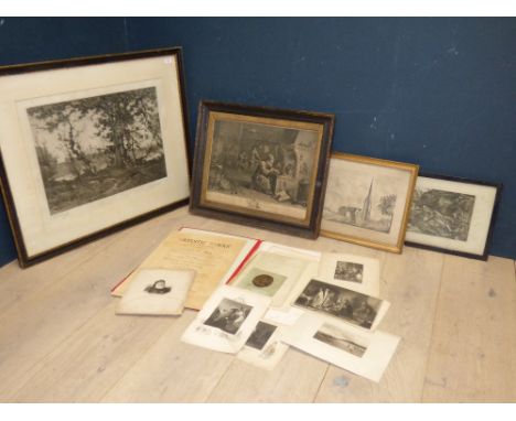 Folio of engravings & etchings after 'Frank Willis' and an etching after 'Albert Durer' & other black & white prints PLEASE a