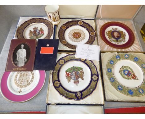 Collection of 9 Spode & Minton bone china commemorative plates, including 'Royal Family, Churchill & Marlborough College', bo