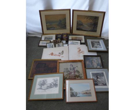 Tatsur, pair of river landscapes, watercolours, assorted pictures, portrait engravings & miniatures etc. PLEASE always check 