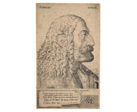 Dürer, Albrecht - - Melchior Lorck.  (1527 - 1583). Albrecht Dürer, Bildnis im Profil. Um 1550. Kupferstich auf Papier. Blatt