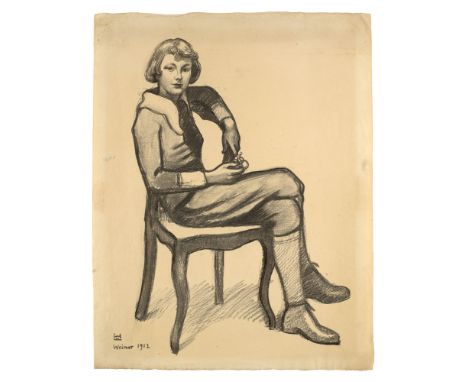 von Hofmann, Ludwig - - Ludwig von Hofmann. Porträt von Gehart Hauptmanns Sohn Benvenuto. Weimar, 1912. Kohle auf chamoisfarb