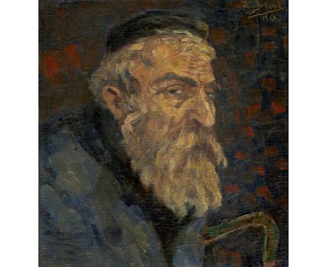 Judaica - - Richard Bloos.  (1878 - 1956). Porträt eines Rabbiners. 1912. Öl auf Holz. 22 x 22,5 cm. Signiert und datiert. De