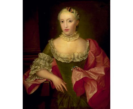 Jean Fournier (1703 Valenciennes - 1765 Den Haag)Portrait einer Dame mit Saphir-Perlen-Brosche. 1753. Öl auf Leinwand. 82,3 x