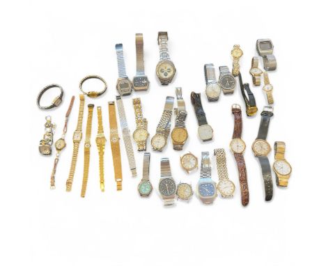 A collection of ladies and gentlemen's watches to include examples by Fossil, Rotary, Timex and others. Plus a collection of 