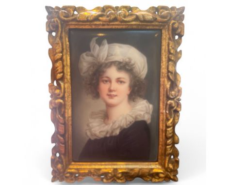  A 19th Century portrait on porcelain after Elisabeth Vigee Le Brun's self portrait  11.5cm wide by 18cm high (plaque size) 1