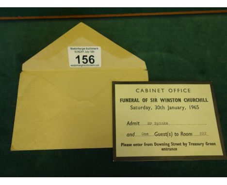 item of Winston Churchill ephemera, a cabinet office invite to the funeral of Sir Winston Churchill dated 30th January 1965 y