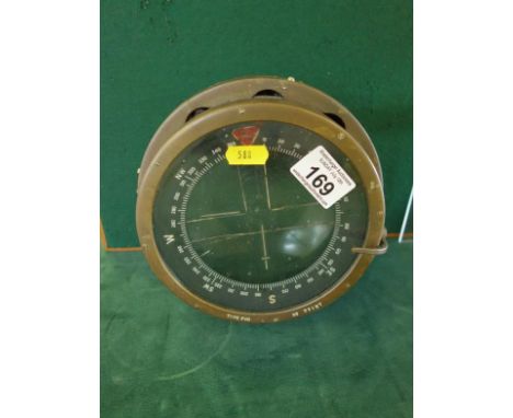 Brass Airplane Compass type P10 used in Lancaster and Wellington planes, No:7712T 7" dia