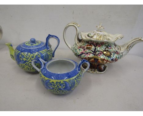 Royal Worcester Granger circa 1840 large teapot (wrong lid) Chinese teapot and sugar bowl (no lid)