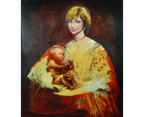 Tom Keating (1917-1984) British. Portrait of a Mother and Child, Oil on Canvas, Unframed, 35" x 30". Provenance; Christies St