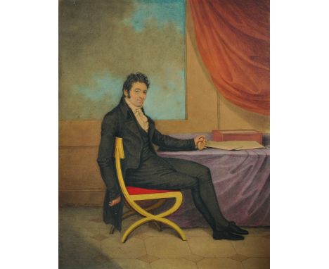 Adam Buck (1759-1833) British. Portrait of a Seated Man, Dressed in Black, by a Table, Watercolour, Signed and Dated 1809, Un