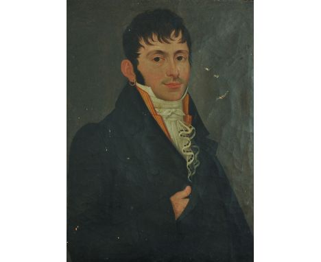 Early 19th Century Italian School. Portrait of a Young Man, Oil on Canvas, Inscribed on the Stretcher 'fano 1810. B.C. Anni 2