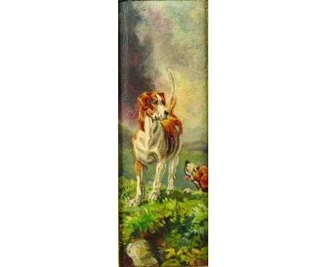 A... K... K... (19th Century) European. Hounds in a Landscape, Oil on Panel, Signed with Initials and Dated 'Nov '85', 9" x 3