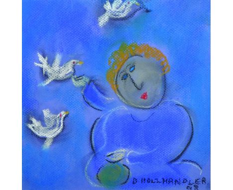 Doris Holzhandler (1928-2015) French/British. A Young Girl with Doves, Pastel, Signed and Dated '98, 8.5" x 8.5", together wi