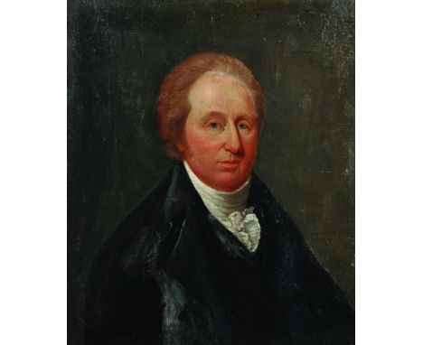 18th Century English School. Portrait of a Man, wearing a Black Coat and a White Cravat, Oil on Canvas, Unframed, 24" x 20".