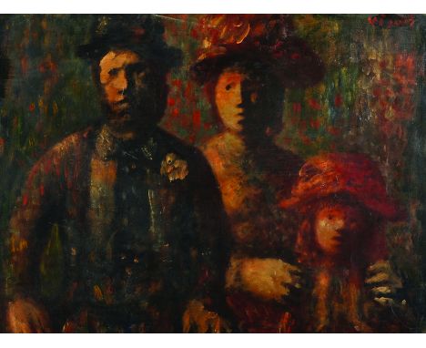 Sylvain Vigny (1903-1970) French. A Family Portrait Group, Oil on Board, Signed, 19.75" x 25.5".