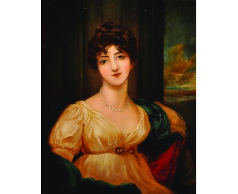 19th Century English School. Portrait of a Lady, in an Interior, Oil on Canvas, 30" x 23.5".