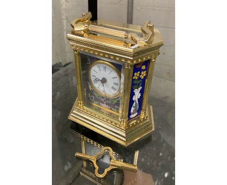 GILT BRONZE &amp; PORCELAIN CLOISONNE CARRIAGE CLOCK - 15 CMS (H) APPROX