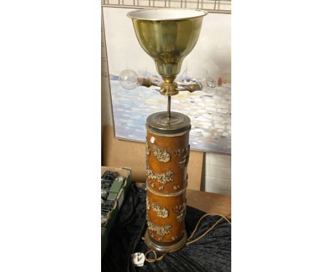 EARLY UPCYCLED TABLE LAMP: MADE FROM PRINT ROLLER FOR PRINTING WALLPAPER - SIGNED 87CMS (H) APPROX