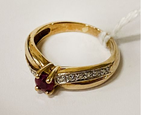 9 CARAT GOLD RUBY &amp; DIAMOND RING - SIZE J - APPROX 2.5 GRAMS