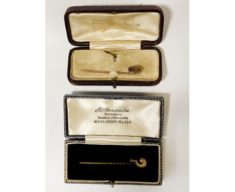 TWO VINTAGE GOLD &amp; GEMSTONE HATPINS