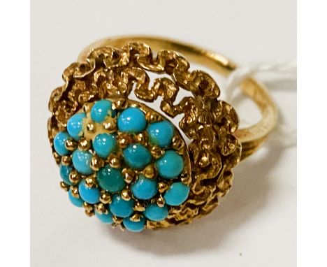 VINTAGE GOLD &amp; TURQUOISE RING -SIZE K